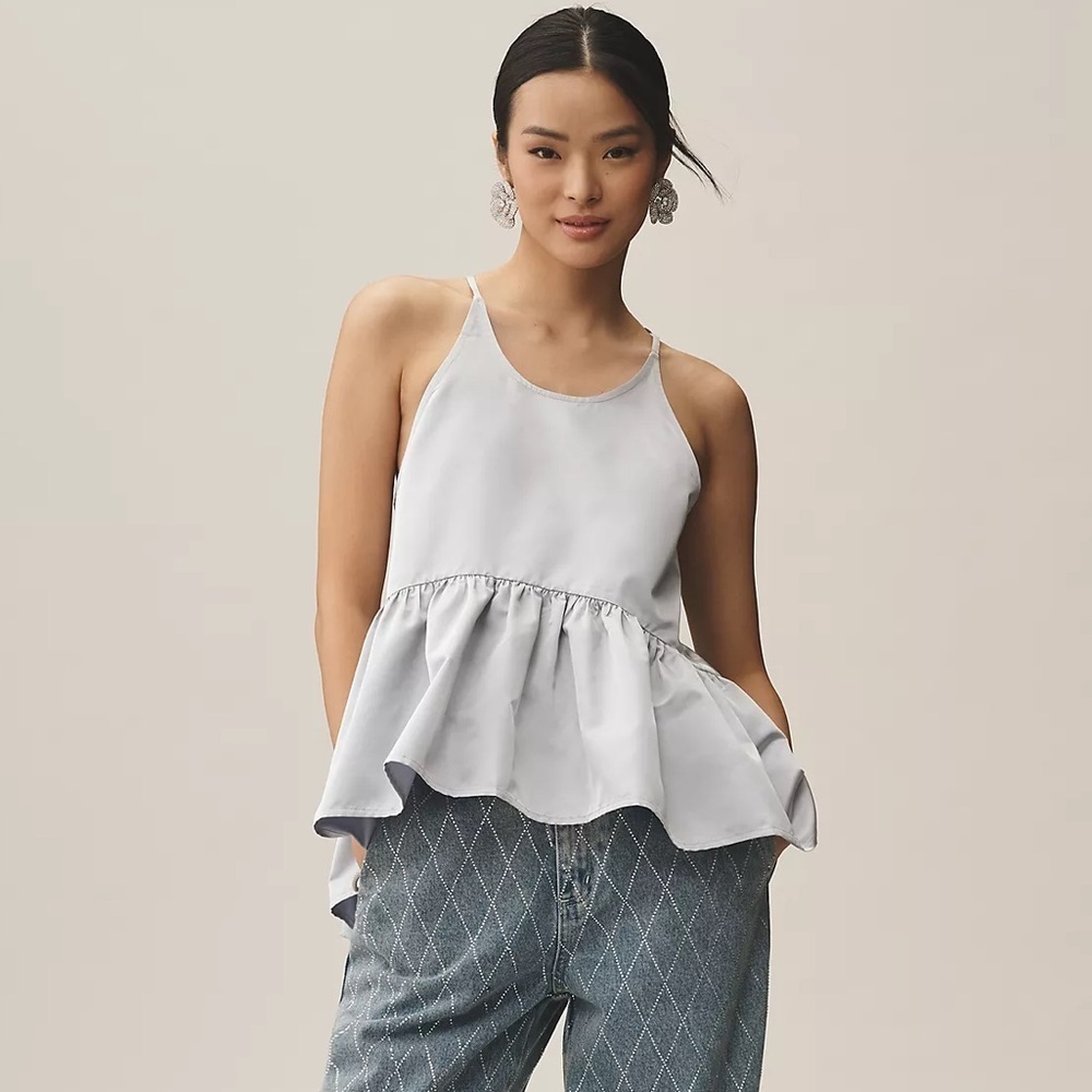 NWT! Anthropologie Let Me Be Shine Halter Babydoll Tank Top Blue 🟤